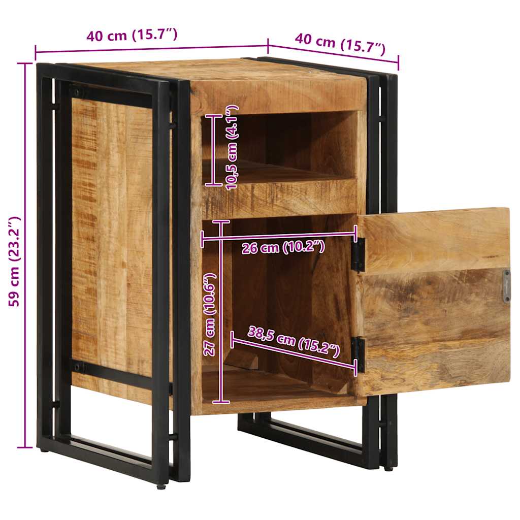 sengebord 40x40x59 cm massivt ru mangotræ