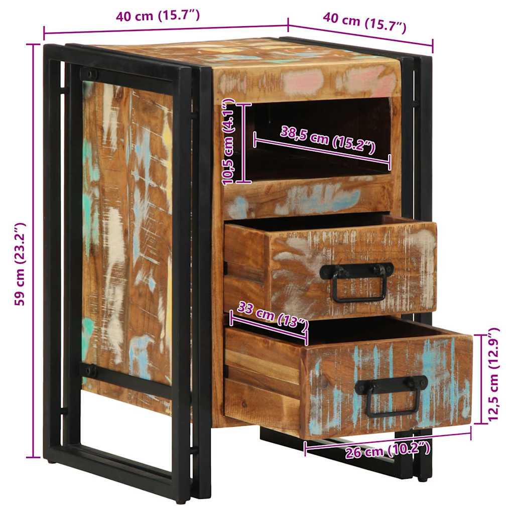 sengebord 40x40x59 cm massivt genbrugstræ