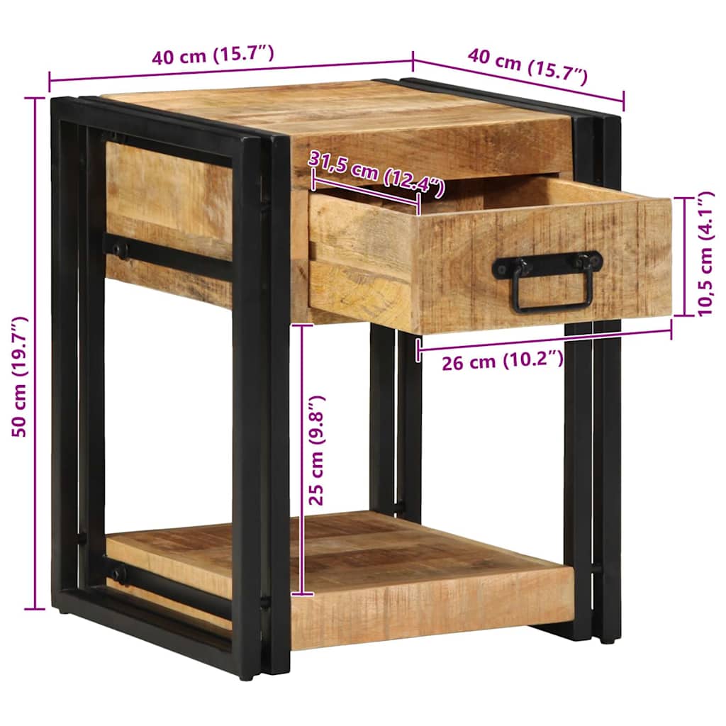 sengebord 40x40x50 cm massivt ru mangotræ