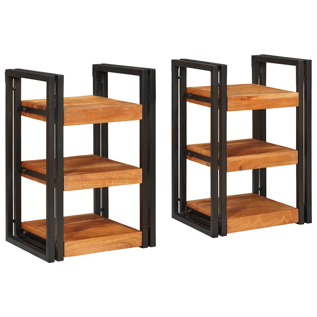 Sengebord 2 pcs Brun og sort 38 x 33 x 58 cm Massivt træ akacie