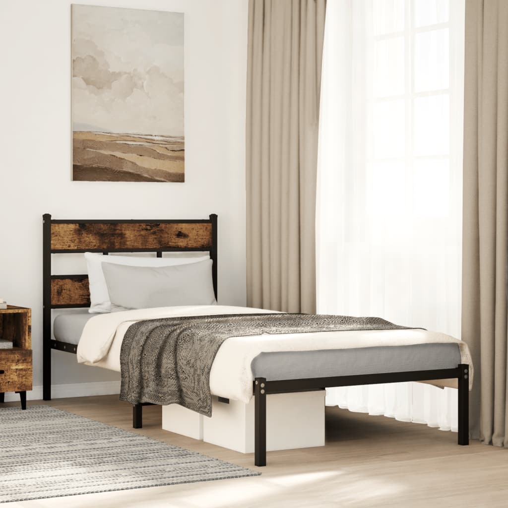 sengeramme uden madras 100x190 cm metal røget egetræsfarve