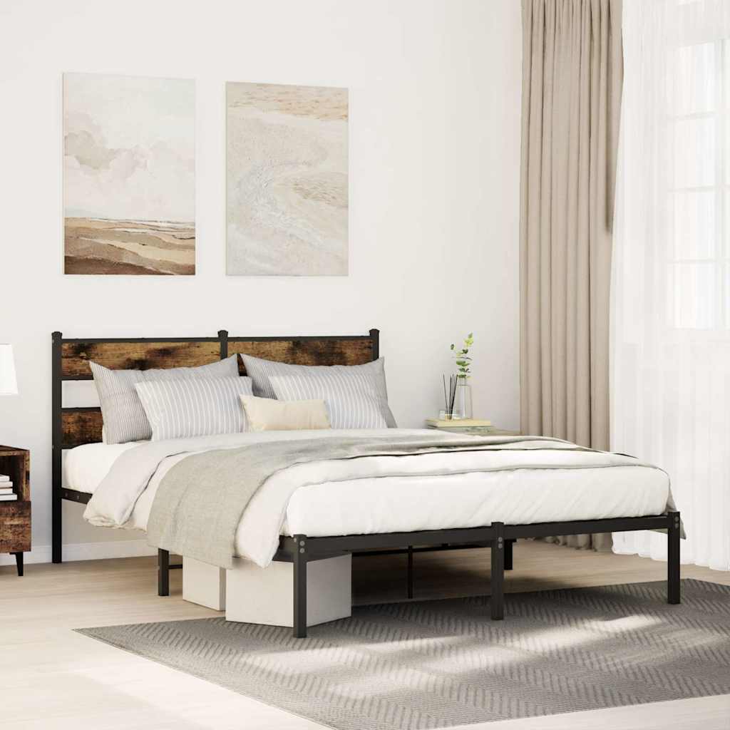 sengeramme uden madras 135x190 cm metal røget egetræsfarve