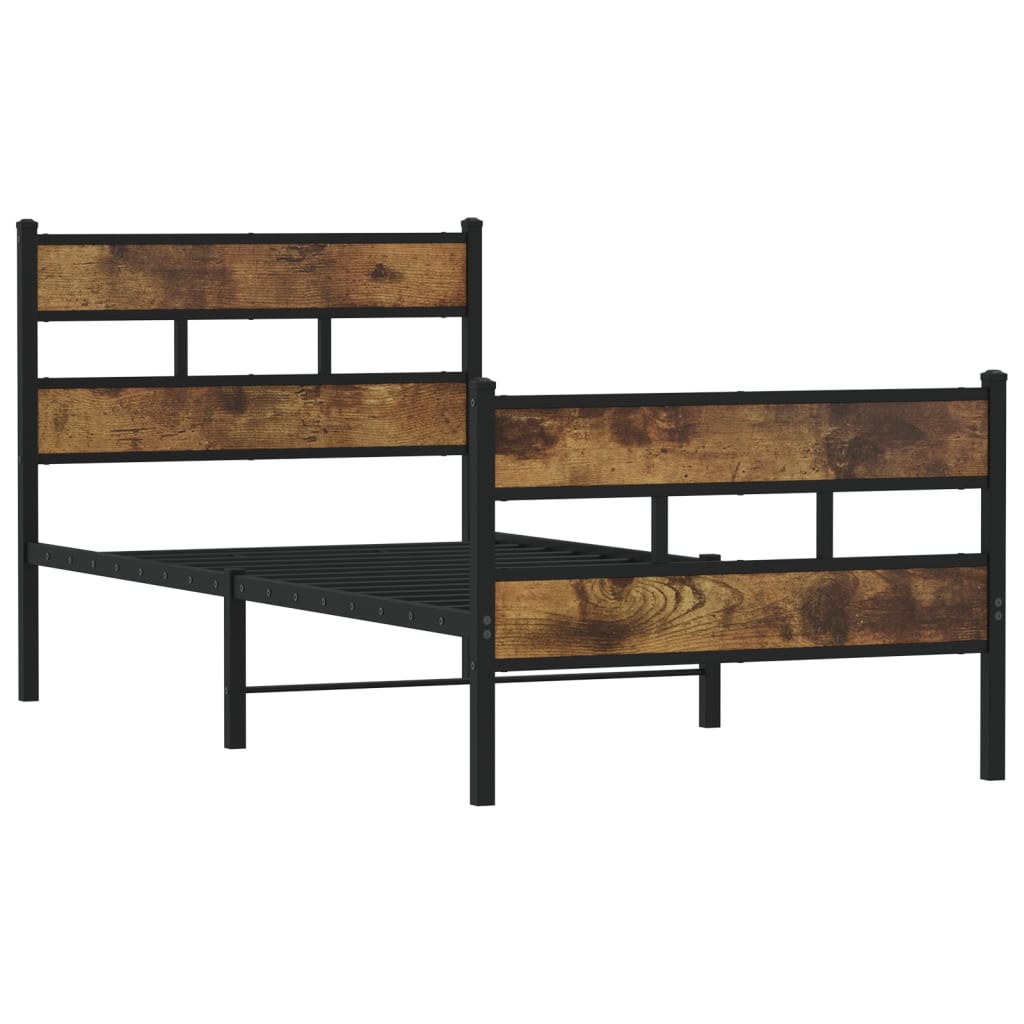sengeramme uden madras 75x190 cm metal røget egetræsfarve
