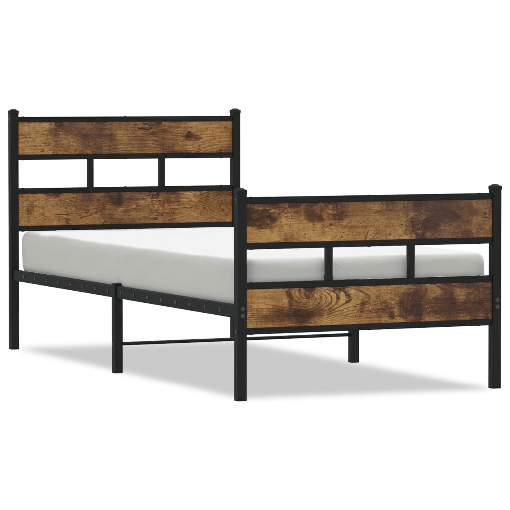 sengeramme uden madras 90x190 cm metal røget egetræsfarve