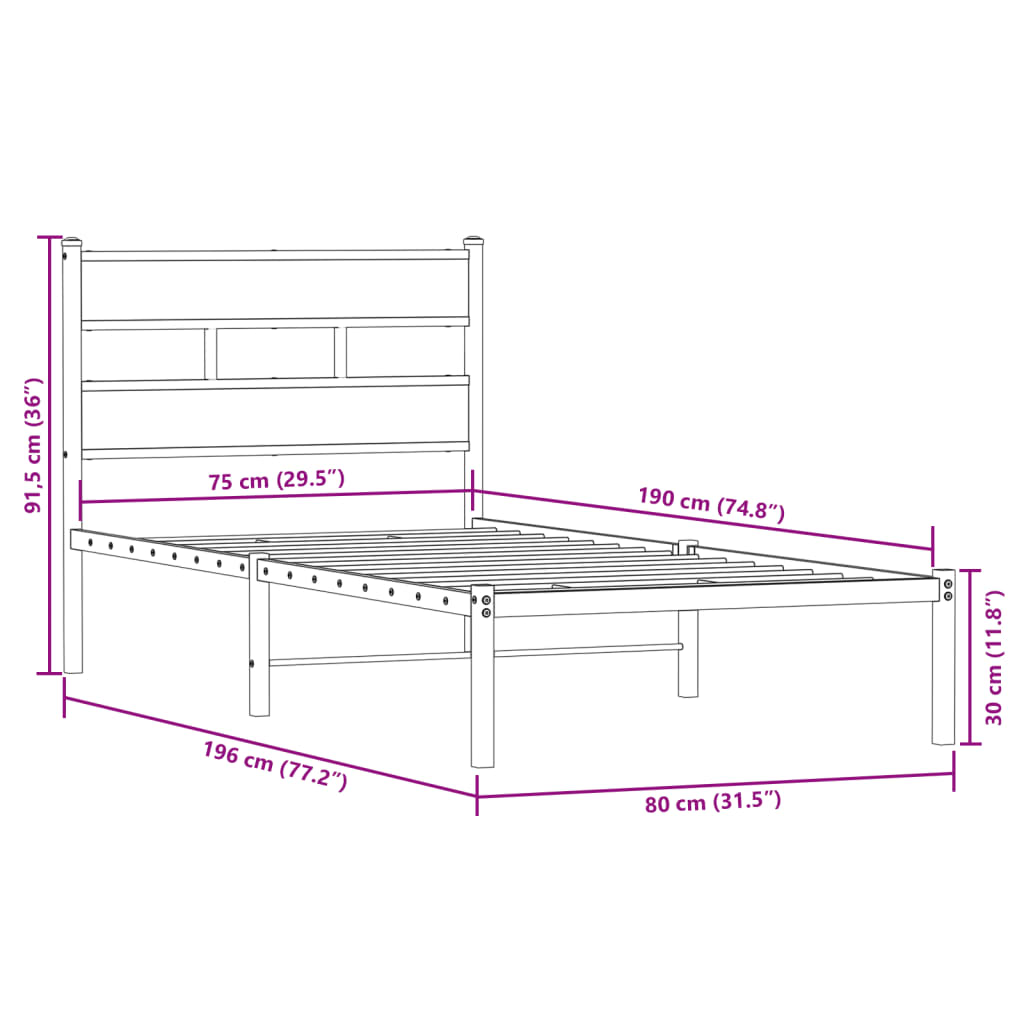 sengeramme uden madras 75x190 cm metal sonoma-eg