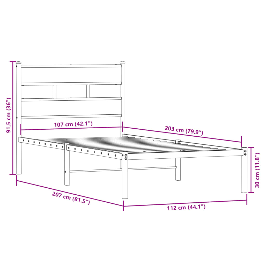 sengeramme uden madras 107x203 cm metal sonoma-eg