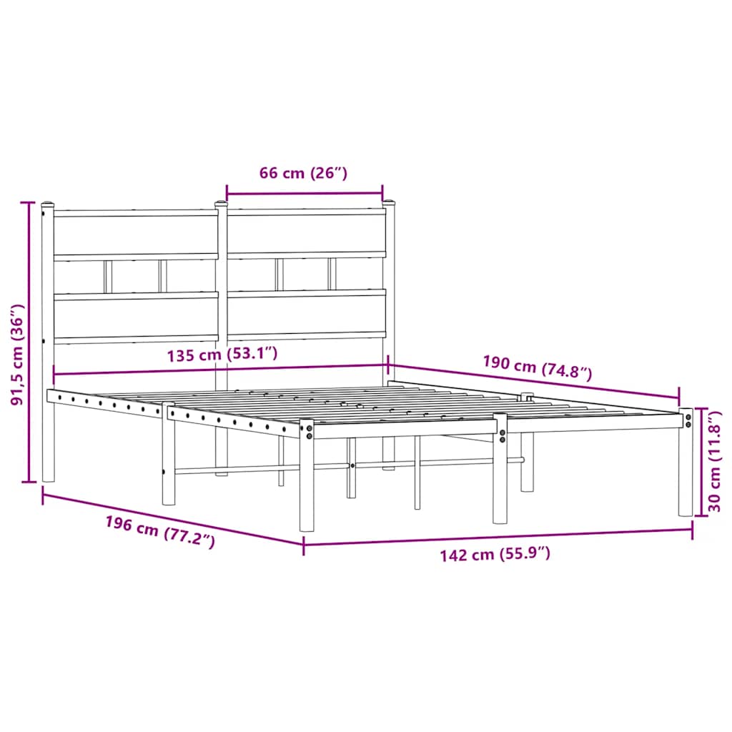 sengeramme uden madras 135x190 cm metal sonoma-eg