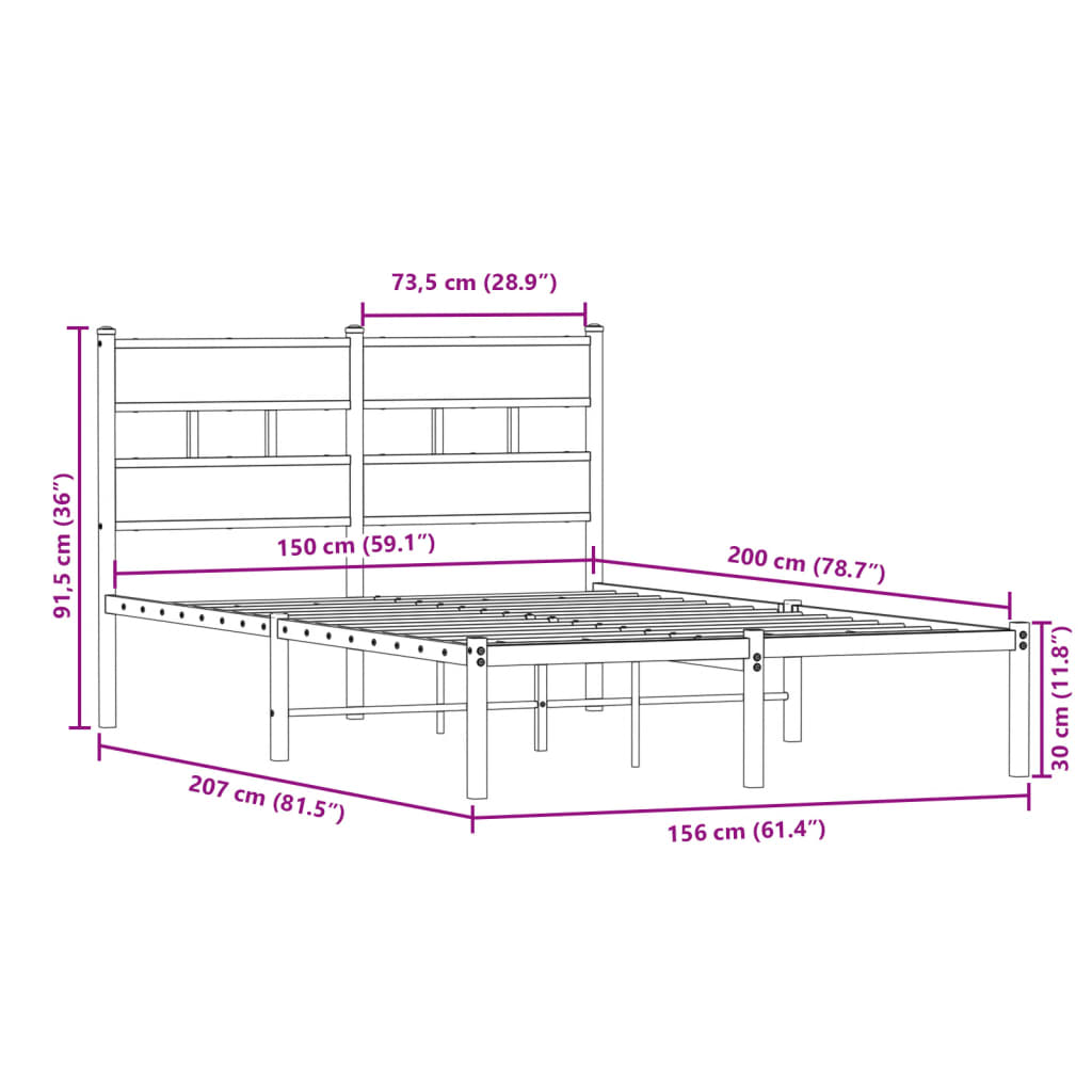 sengeramme uden madras 150x200 cm metal sonoma-eg
