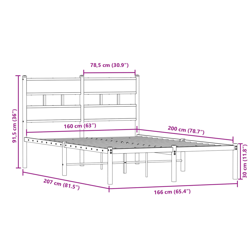 sengeramme uden madras 160x200 cm metal sonoma-eg