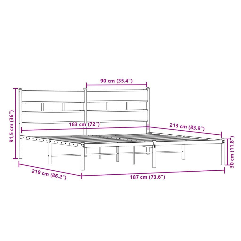 sengeramme uden madras 183x213 cm metal sonoma-eg