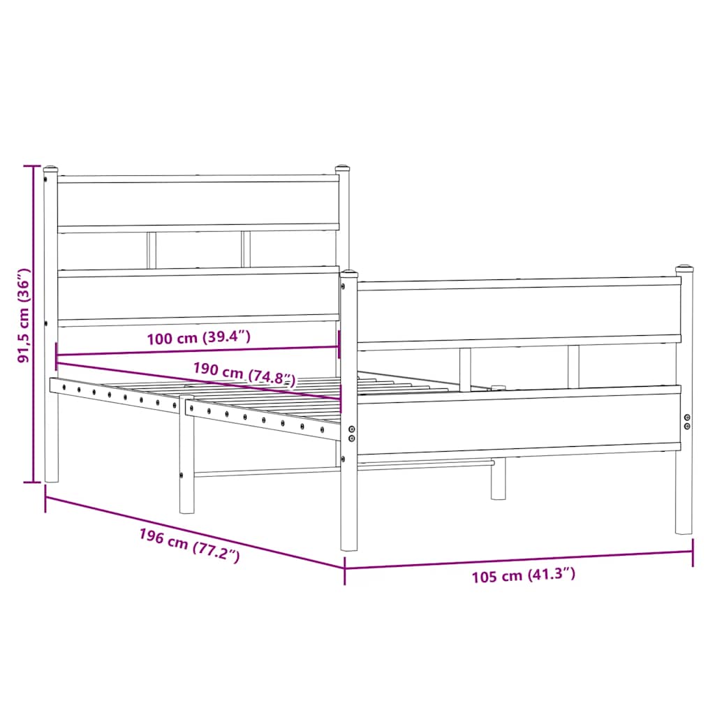 sengeramme uden madras 100x190 cm metal sonoma-eg