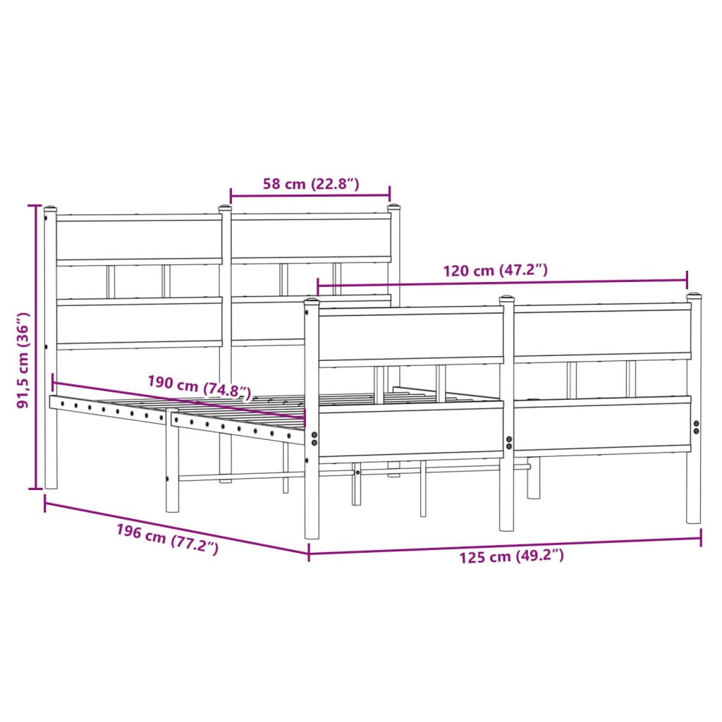 sengeramme uden madras 120x190 cm metal sonoma-eg