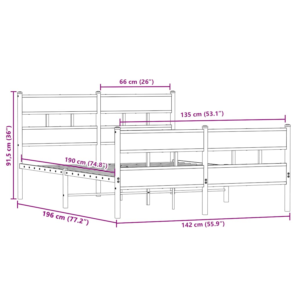 sengeramme uden madras 135x190 cm metal sonoma-eg