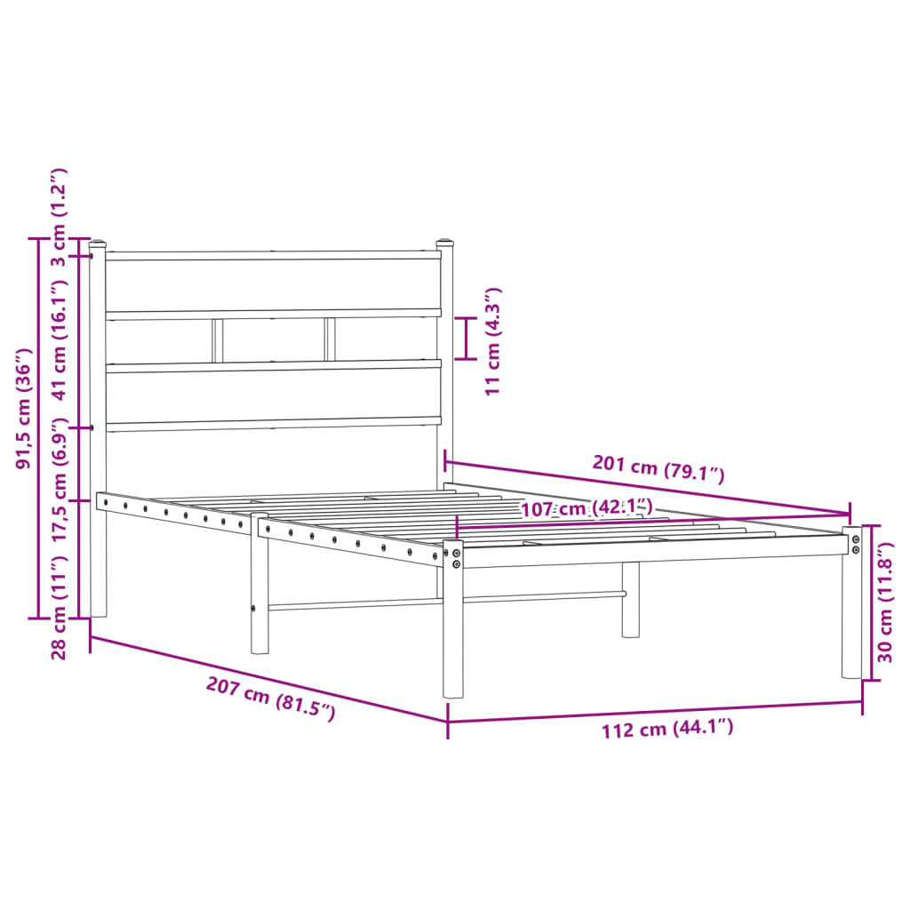sengeramme m. sengegavl 107x203 cm uden madras brunt eg