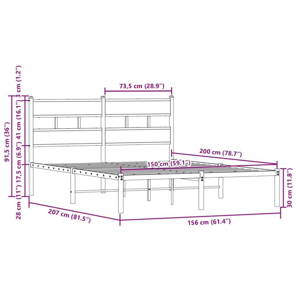 sengeramme m. sengegavl 150x200 cm uden madras brunt eg
