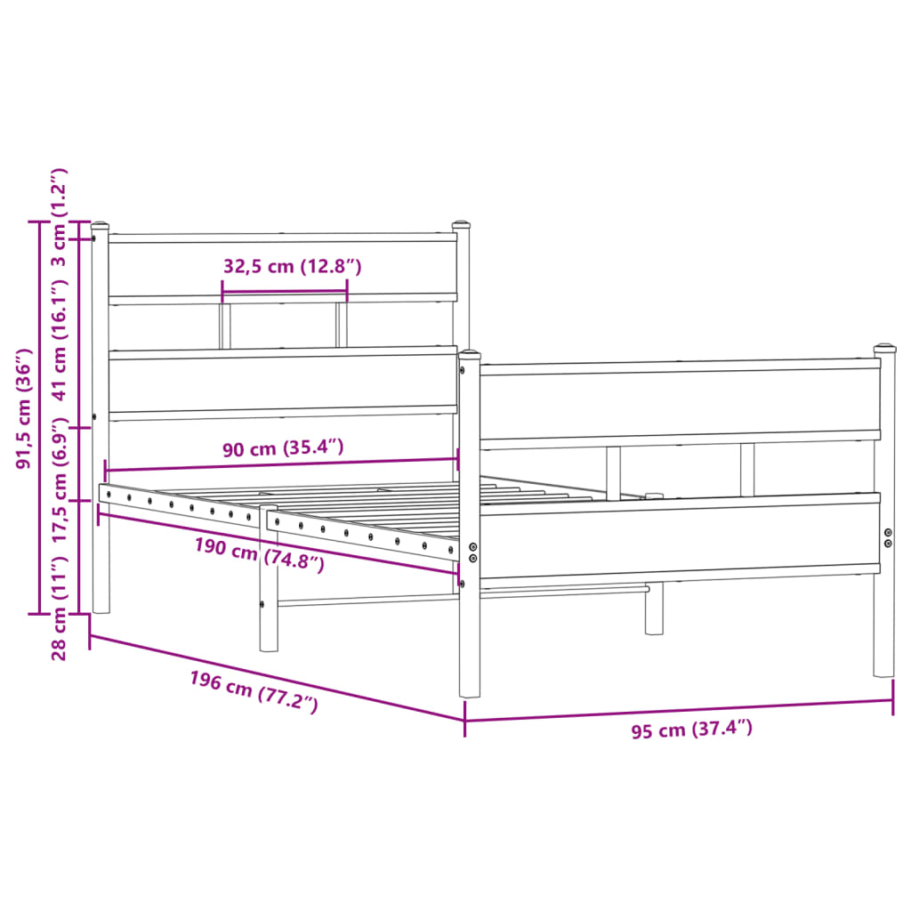 sengeramme m. sengegavl 90x190 cm uden madras brunt eg