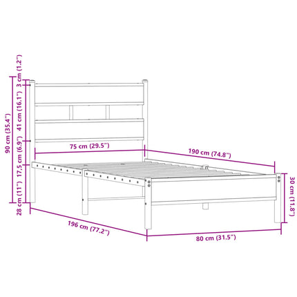 sengeramme m. sengegavl 75x190 cm uden madras sonoma-eg