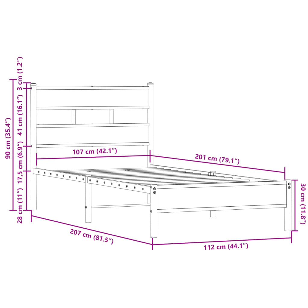 sengeramme m. sengegavl 107x203 cm uden madras sonoma-eg