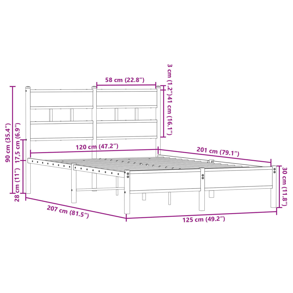 sengeramme m. sengegavl 120x200 cm uden madras sonoma-eg