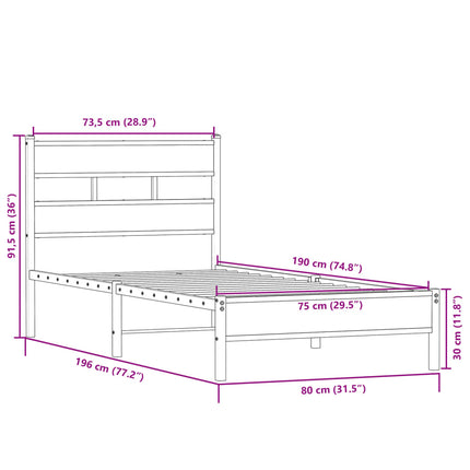 sengeramme 75x190 cm uden madras konstrueret træ sonoma-eg