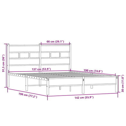 sengeramme 137x190 cm uden madras konstrueret træ sonoma-eg