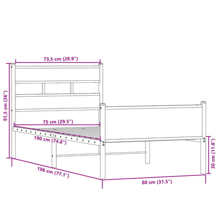 sengeramme 75x190 cm uden madras konstrueret træ sonoma-eg
