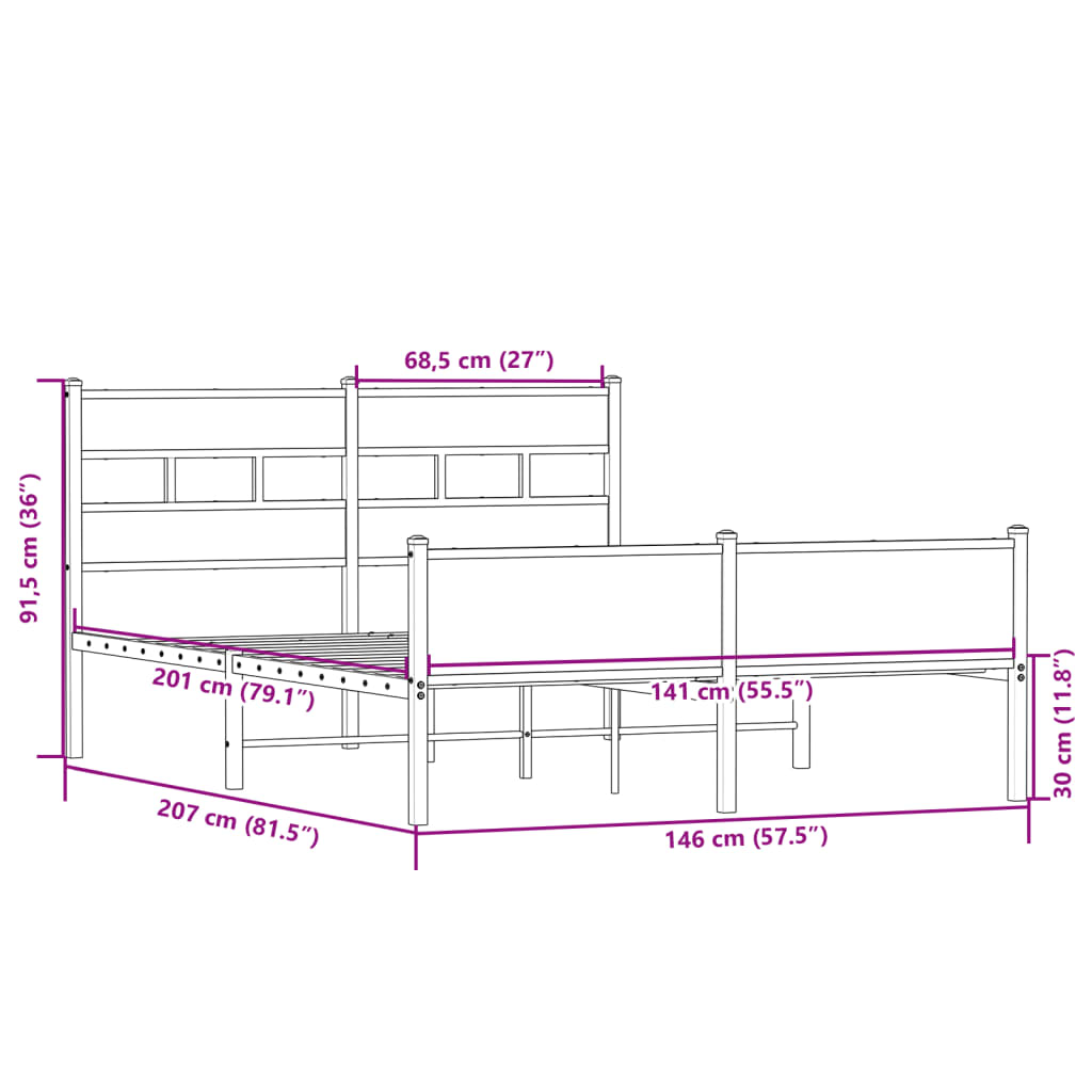 sengeramme 140x200 cm uden madras konstrueret træ sonoma-eg