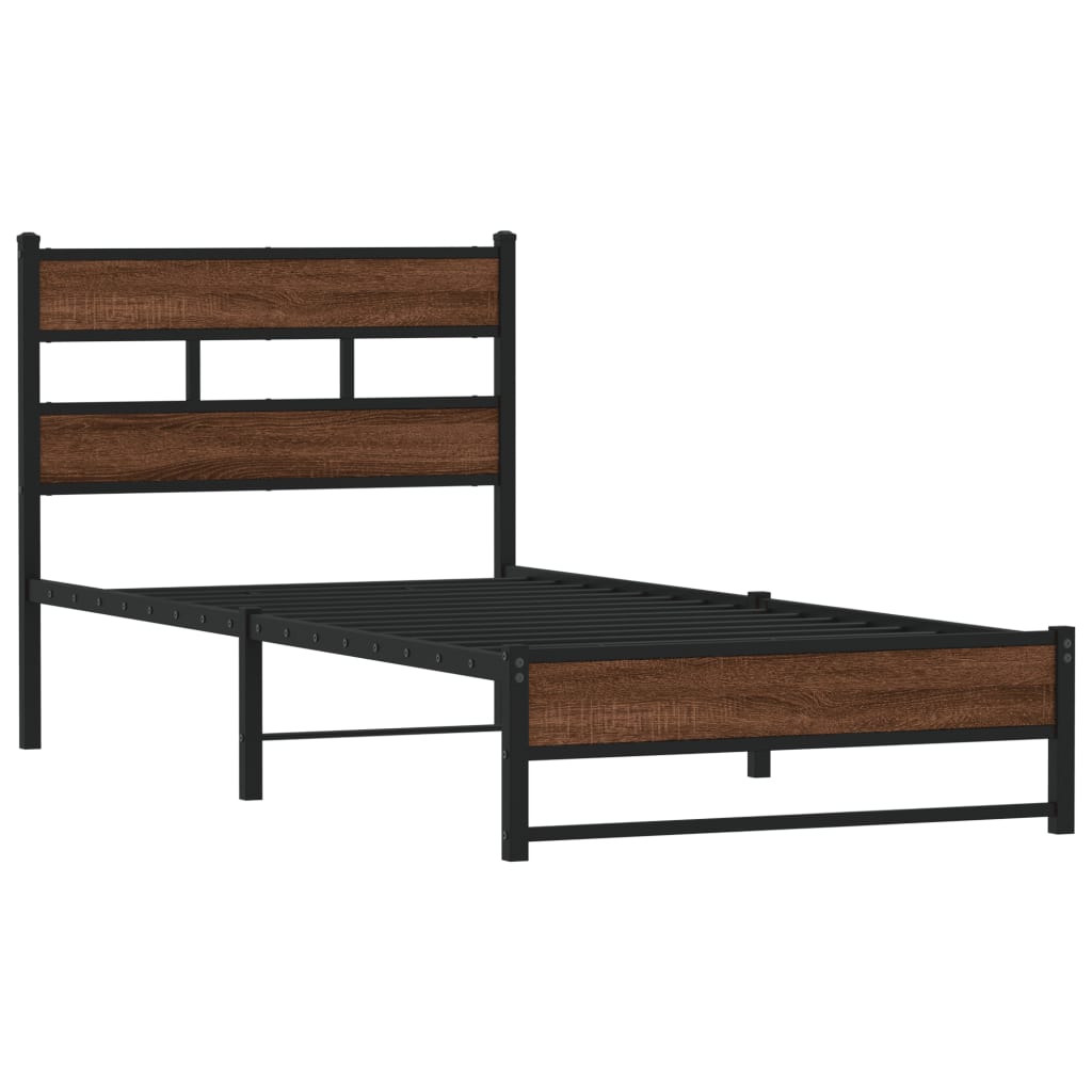 sengeramme 75x190 cm uden madras metal brun egetræsfarve