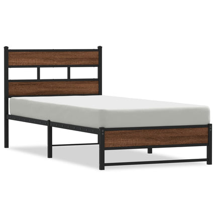 sengeramme 90x190 cm uden madras metal brun egetræsfarve