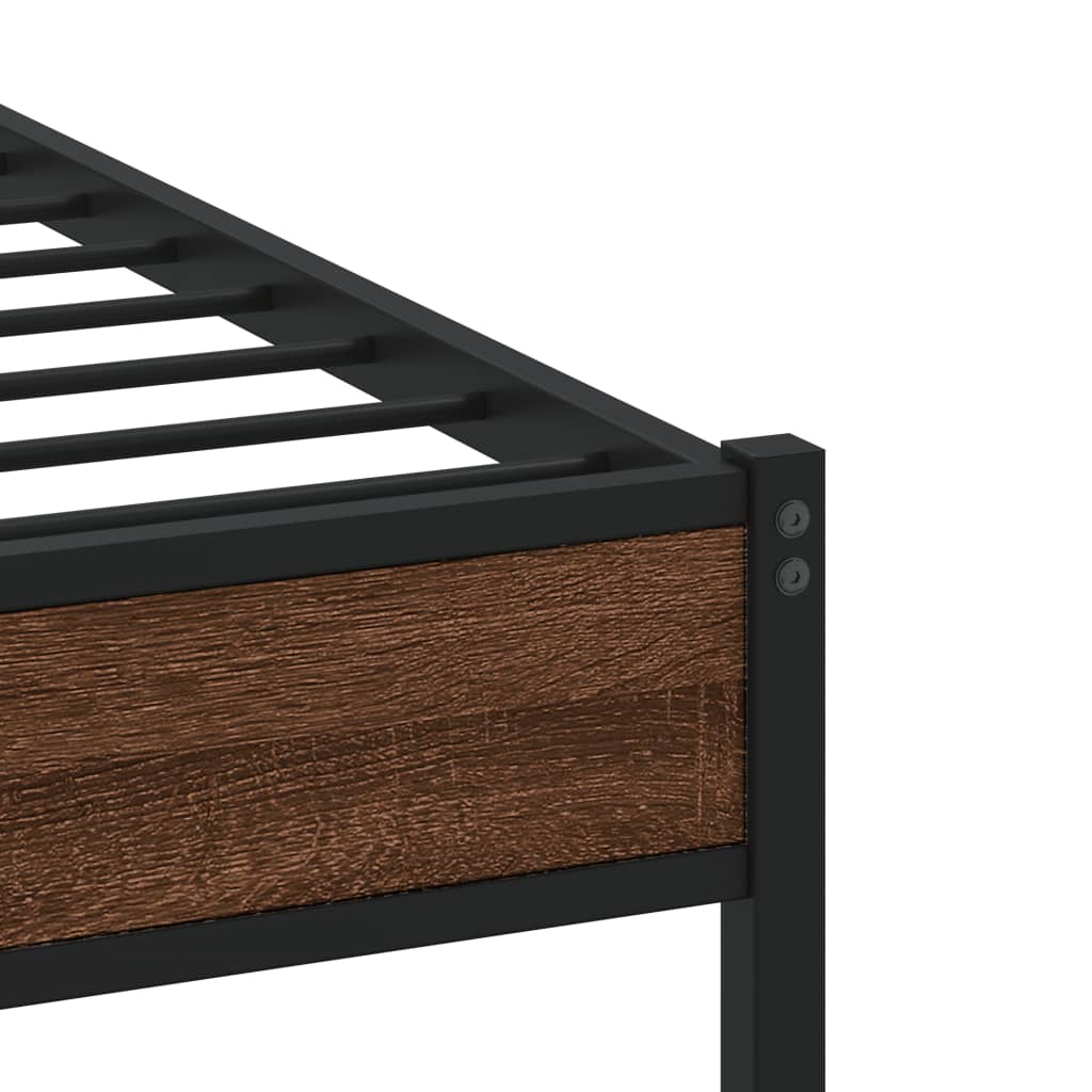 sengeramme 90x190 cm uden madras metal brun egetræsfarve