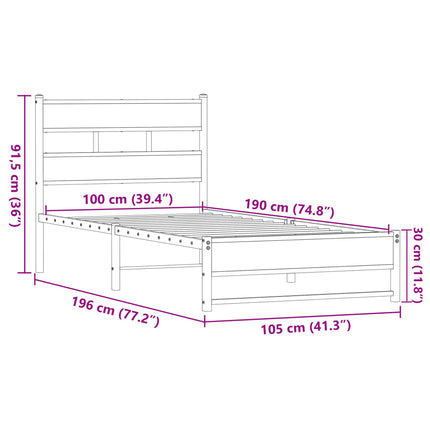 sengeramme 100x190 cm uden madras metal brun egetræsfarve