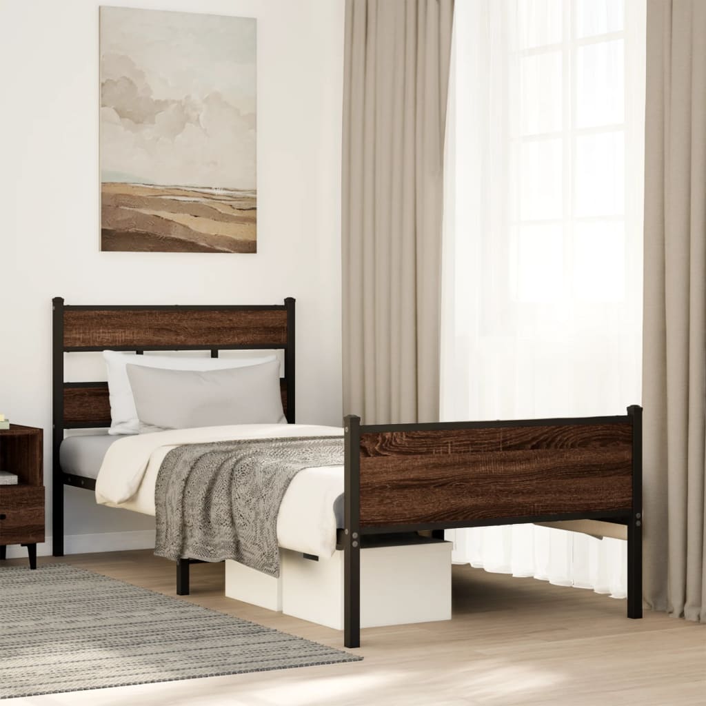 sengeramme 75x190 cm uden madras konstrueret træ brunt eg