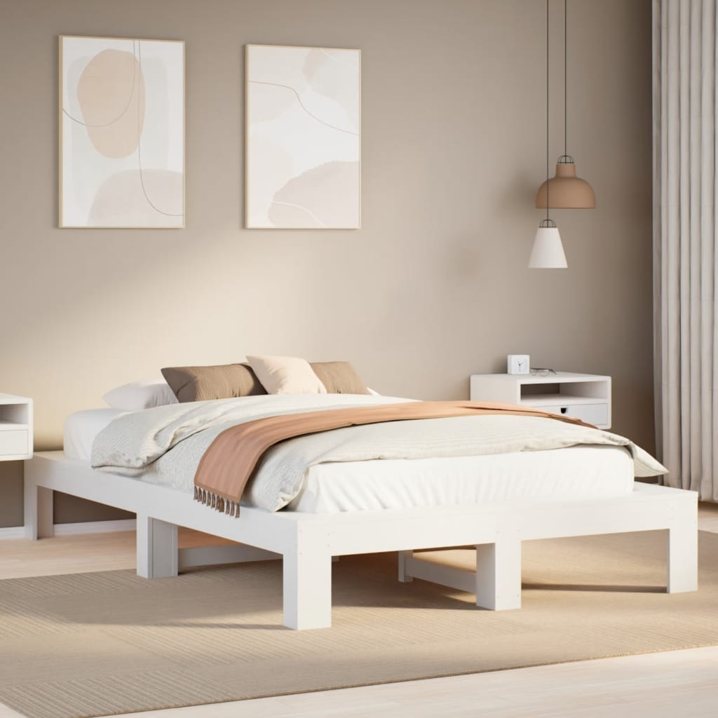 sengeramme uden madras 120x200 cm massivt fyrretræ hvid