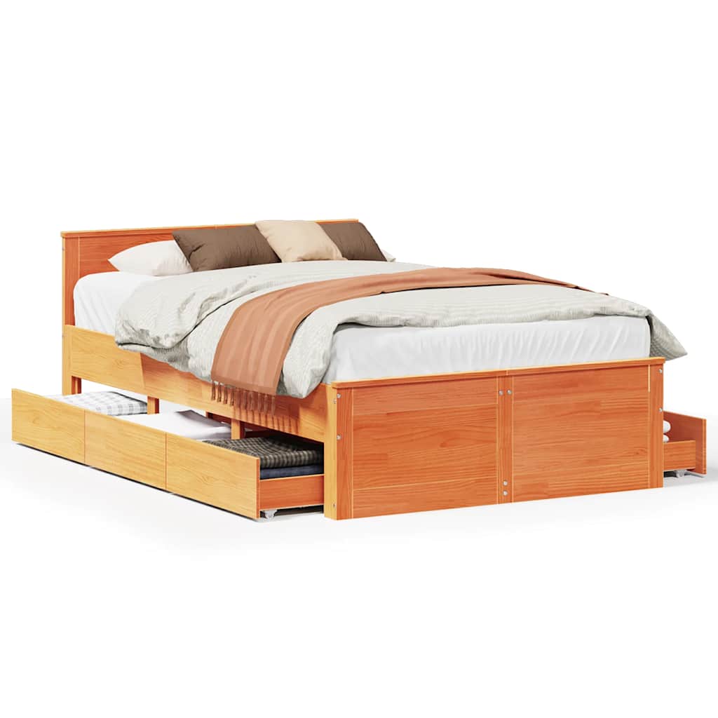 sengeramme m. sengegavl 135x190 cm uden madras massivt fyr brun