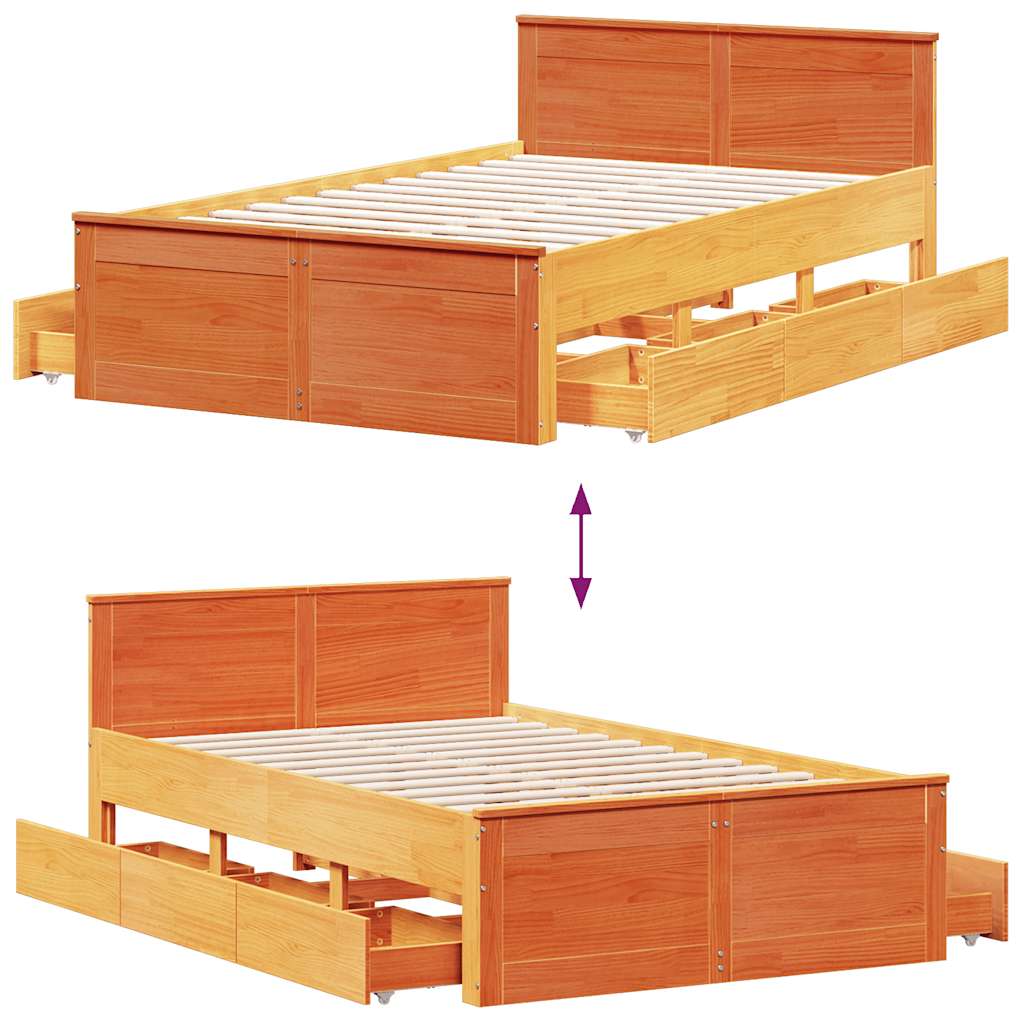 sengeramme m. sengegavl 135x190 cm uden madras massivt fyr brun