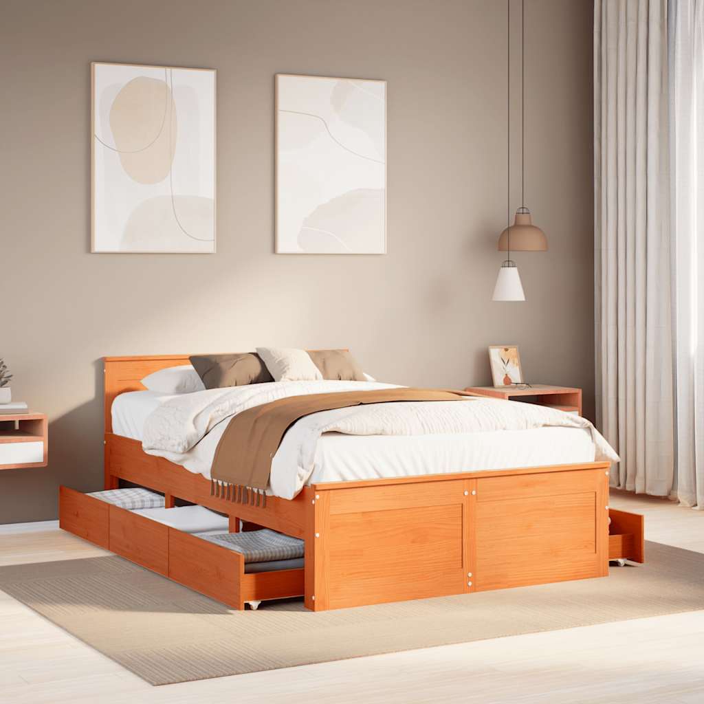 sengeramme m. sengegavl 135x190 cm uden madras massivt fyr brun