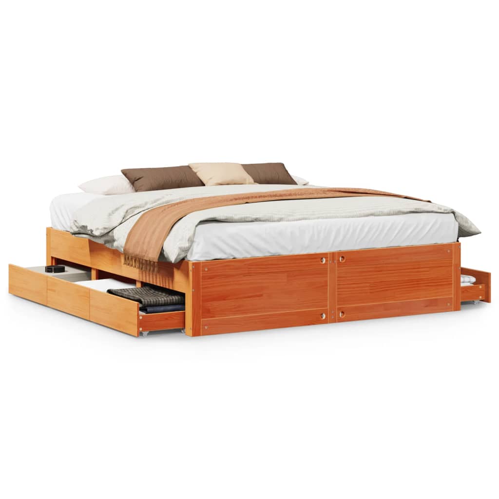 sengeramme m. skuffer 180x200 cm uden madras massivt fyr brun