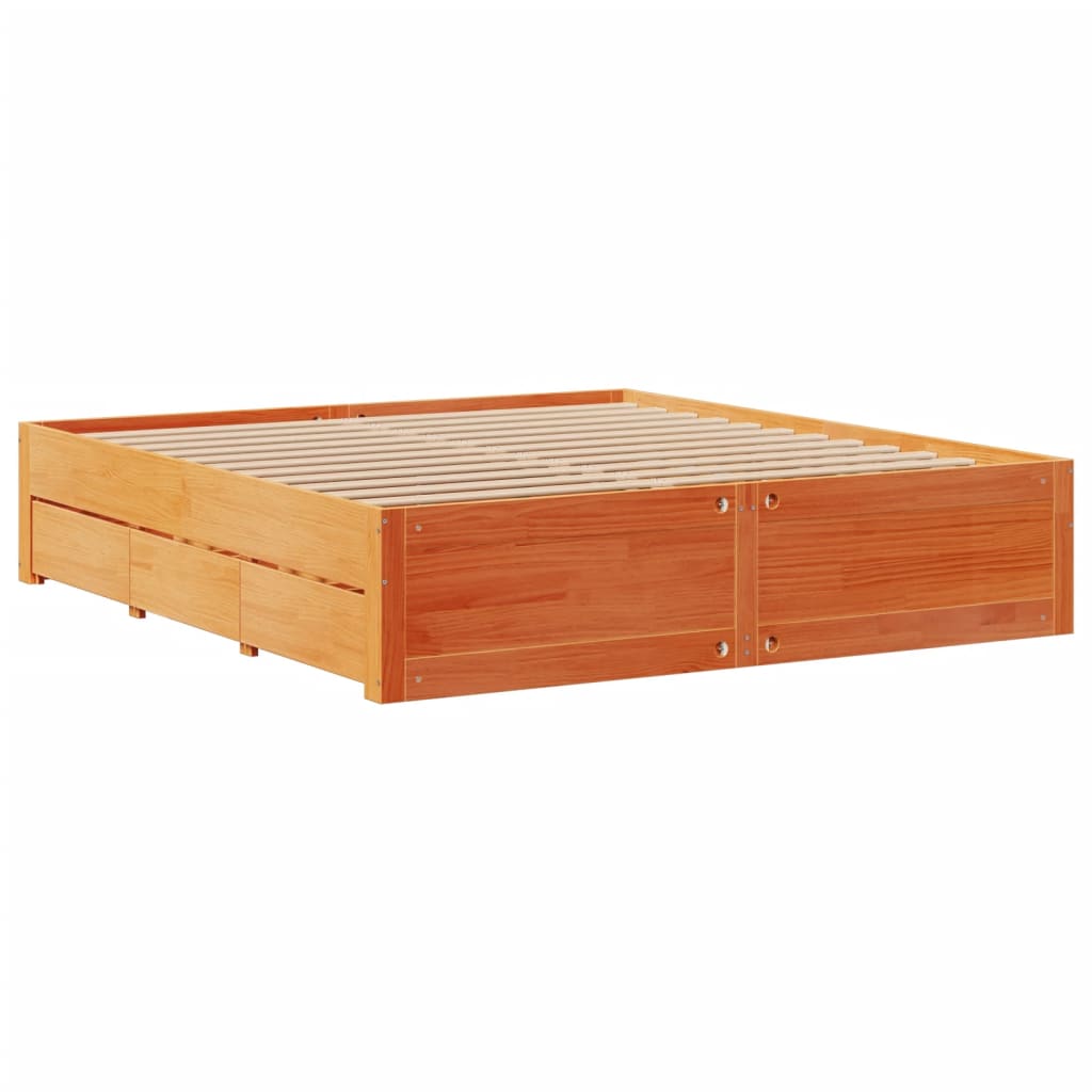 sengeramme m. skuffer 180x200 cm uden madras massivt fyr brun