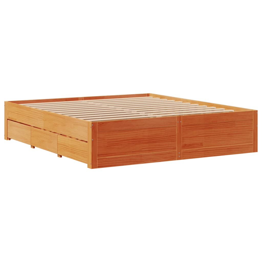 sengeramme m. skuffer 180x200 cm uden madras massivt fyr brun