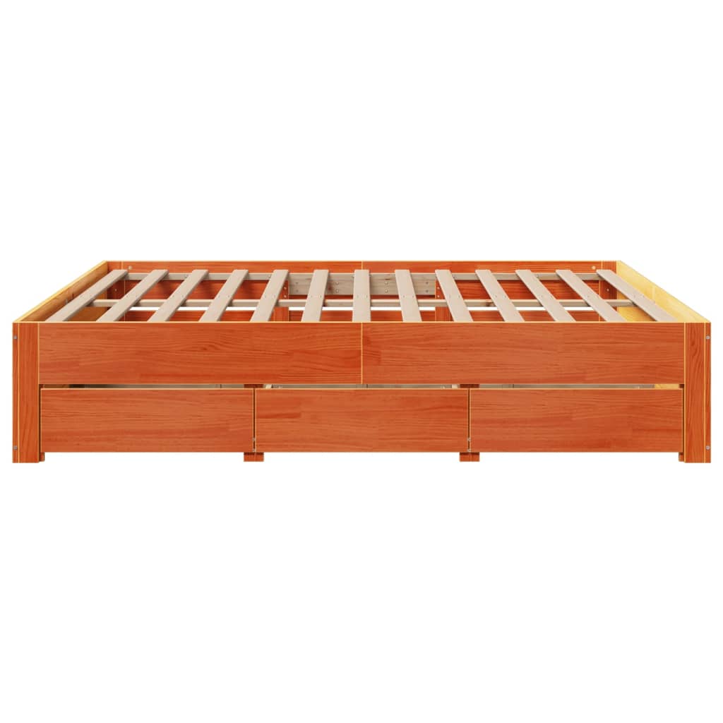 sengeramme m. skuffer 180x200 cm uden madras massivt fyr brun