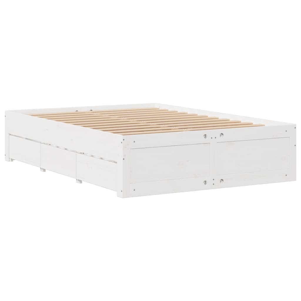 sengeramme m. skuffer 150x200 cm uden madras massivt fyr hvid