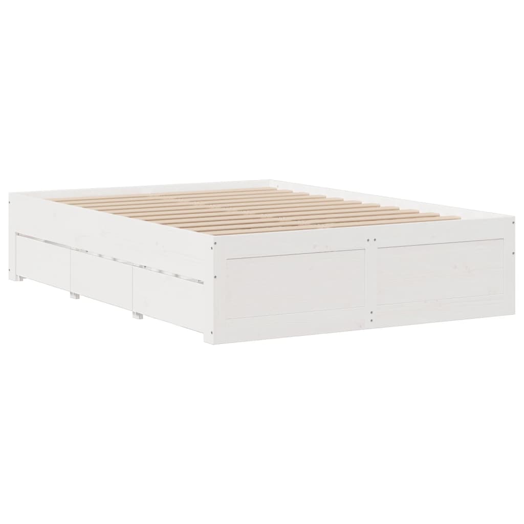 sengeramme m. skuffer 150x200 cm uden madras massivt fyr hvid
