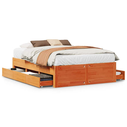 sengeramme m. skuffer 150x200 cm uden madras massivt fyr brun