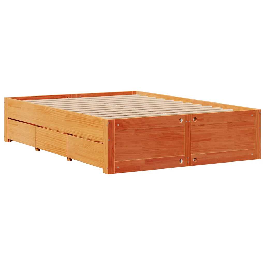 sengeramme m. skuffer 150x200 cm uden madras massivt fyr brun