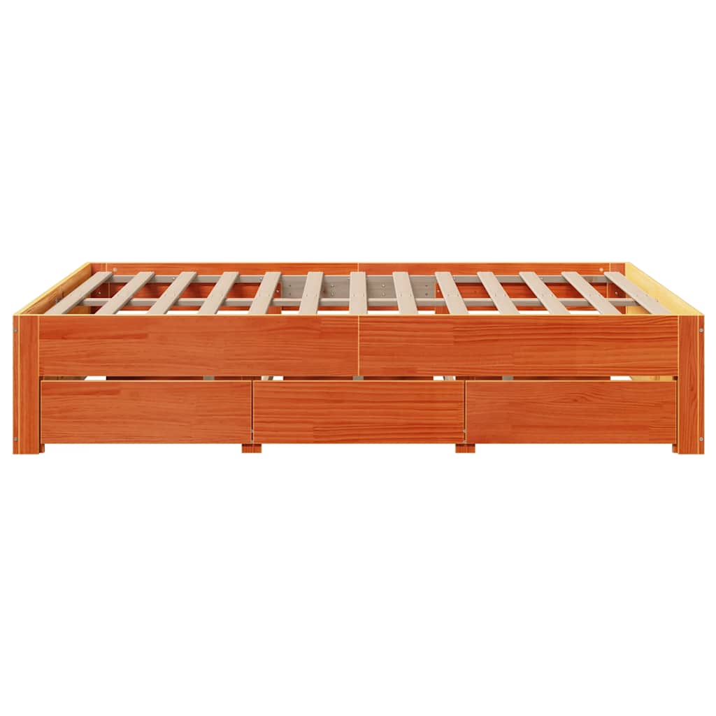 sengeramme m. skuffer 150x200 cm uden madras massivt fyr brun