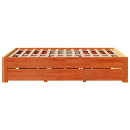 sengeramme m. skuffer 150x200 cm uden madras massivt fyr brun