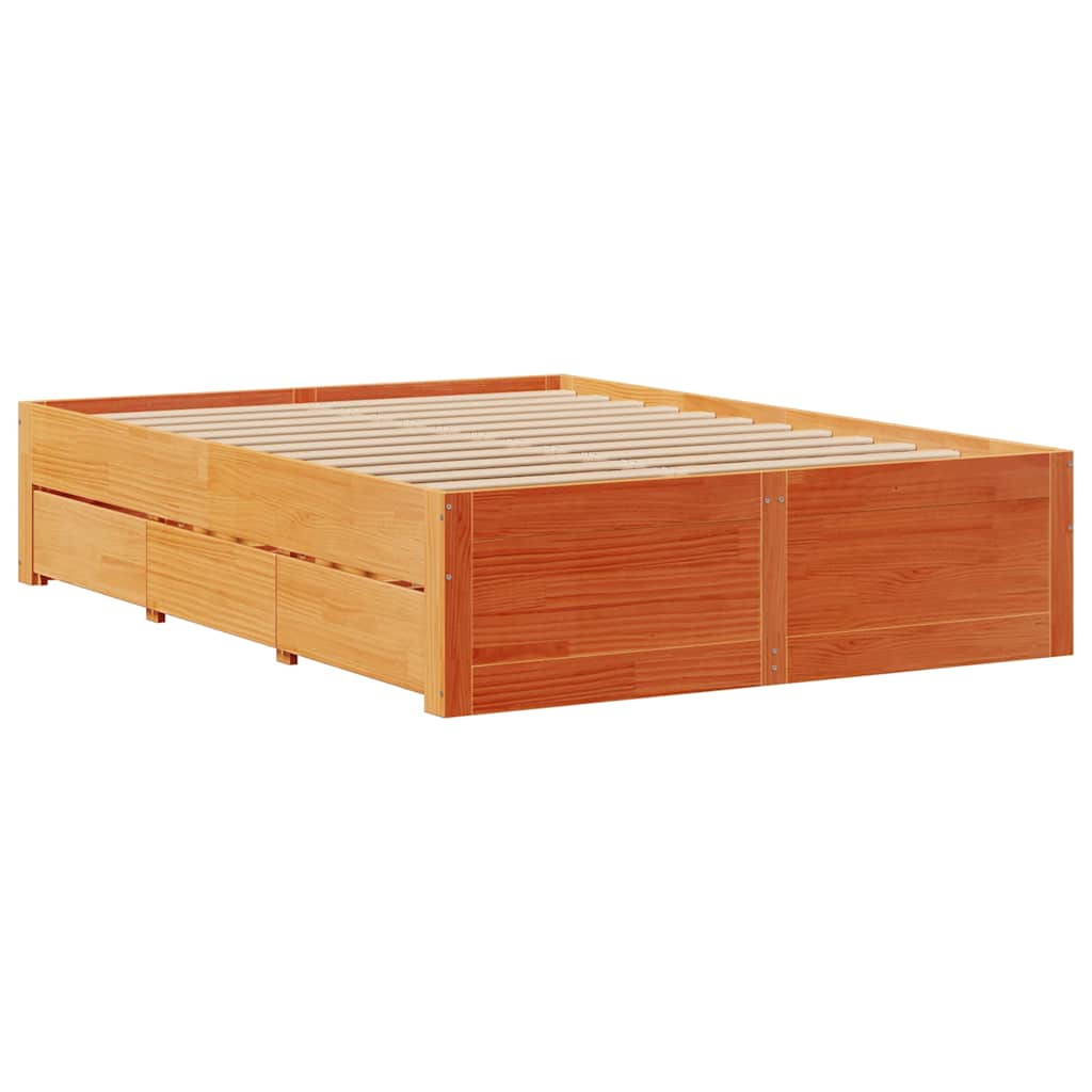 sengeramme m. skuffer 150x200 cm uden madras massivt fyr brun