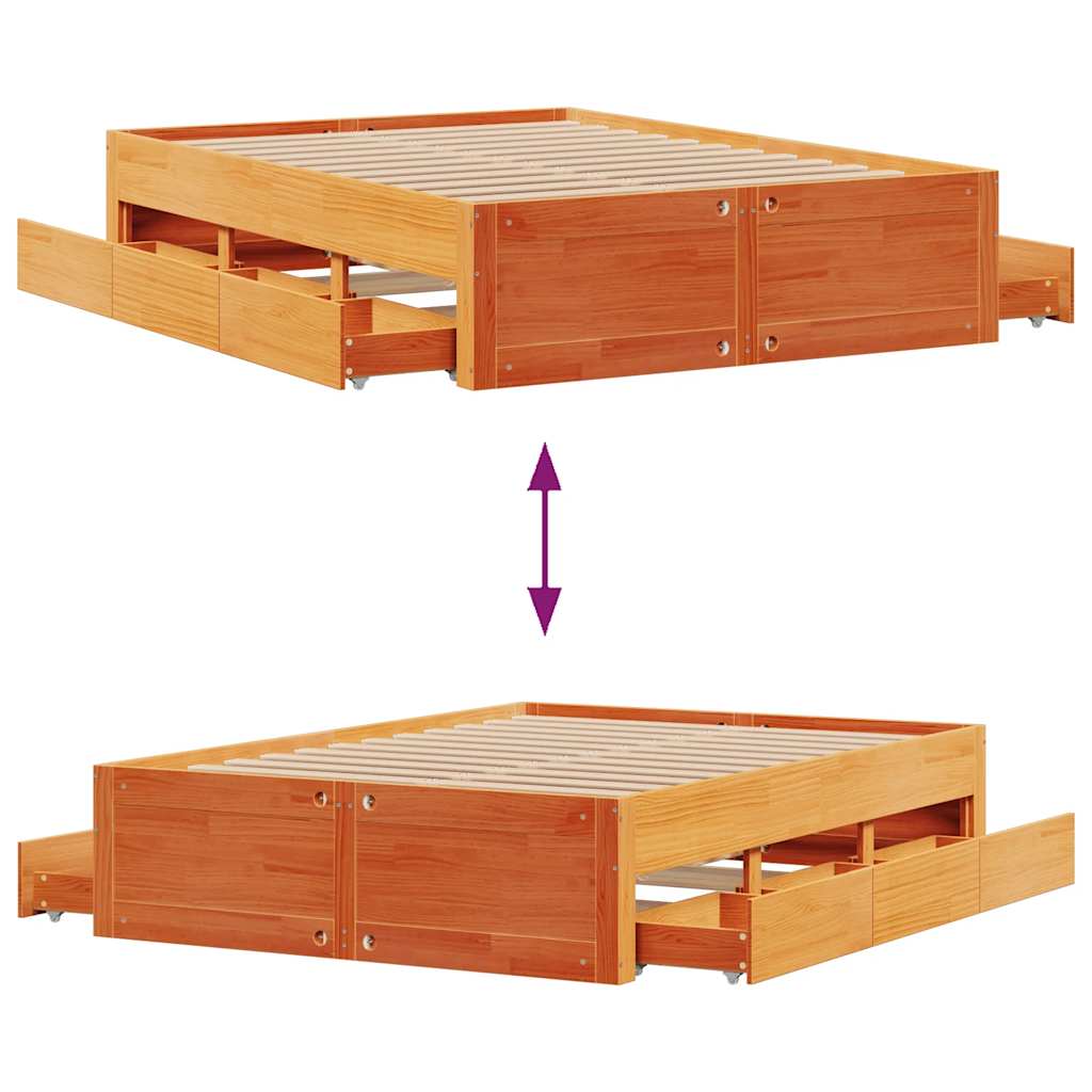 sengeramme m. skuffer 150x200 cm uden madras massivt fyr brun