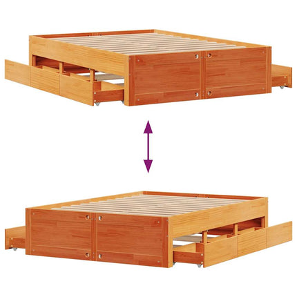 sengeramme m. skuffer 150x200 cm uden madras massivt fyr brun