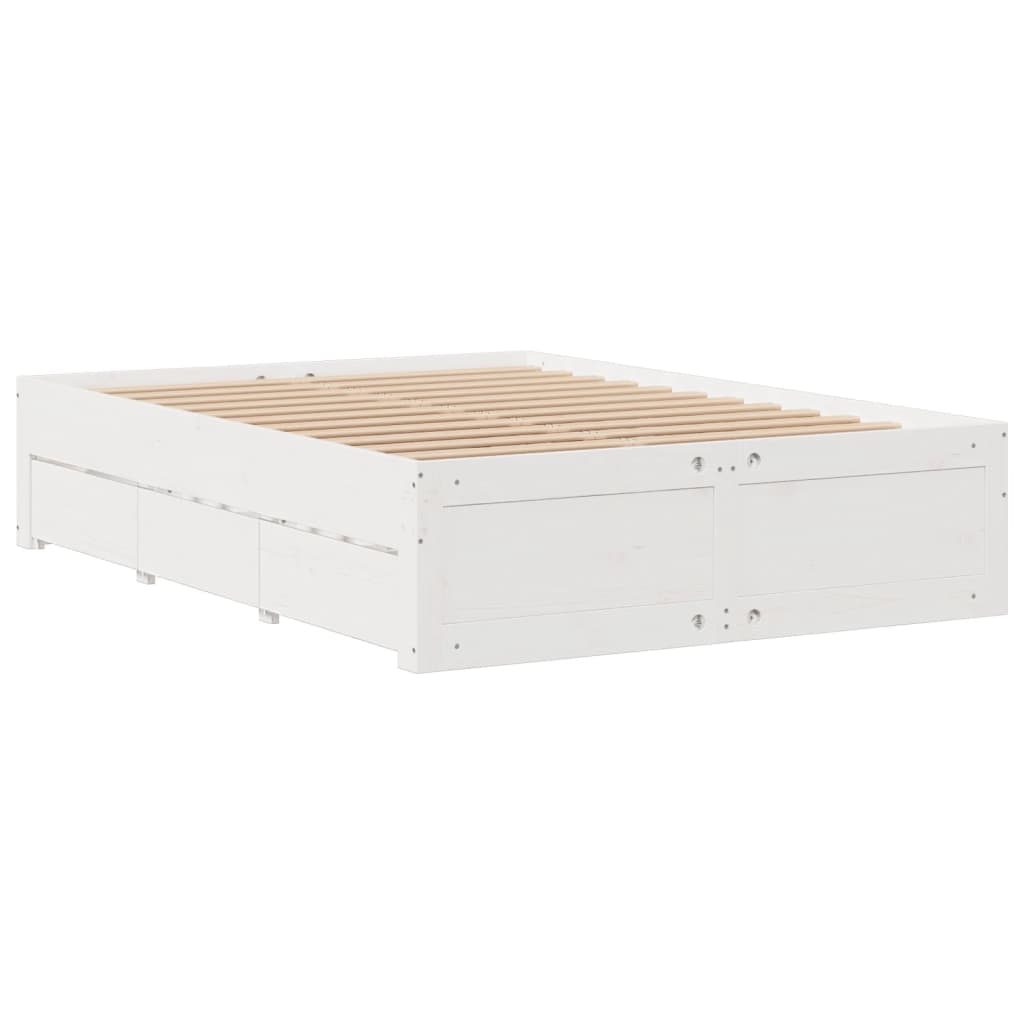 sengeramme m. skuffer 140x200 cm uden madras massivt fyr hvid